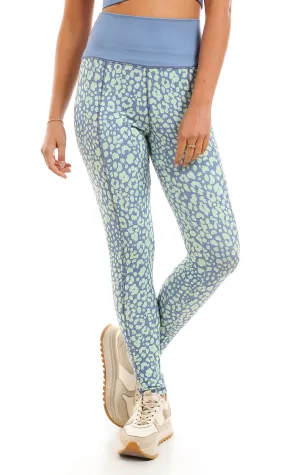 98082 Bi-Tone Comfy Sportive Leggings - Aquamarine & Grayish Blue
