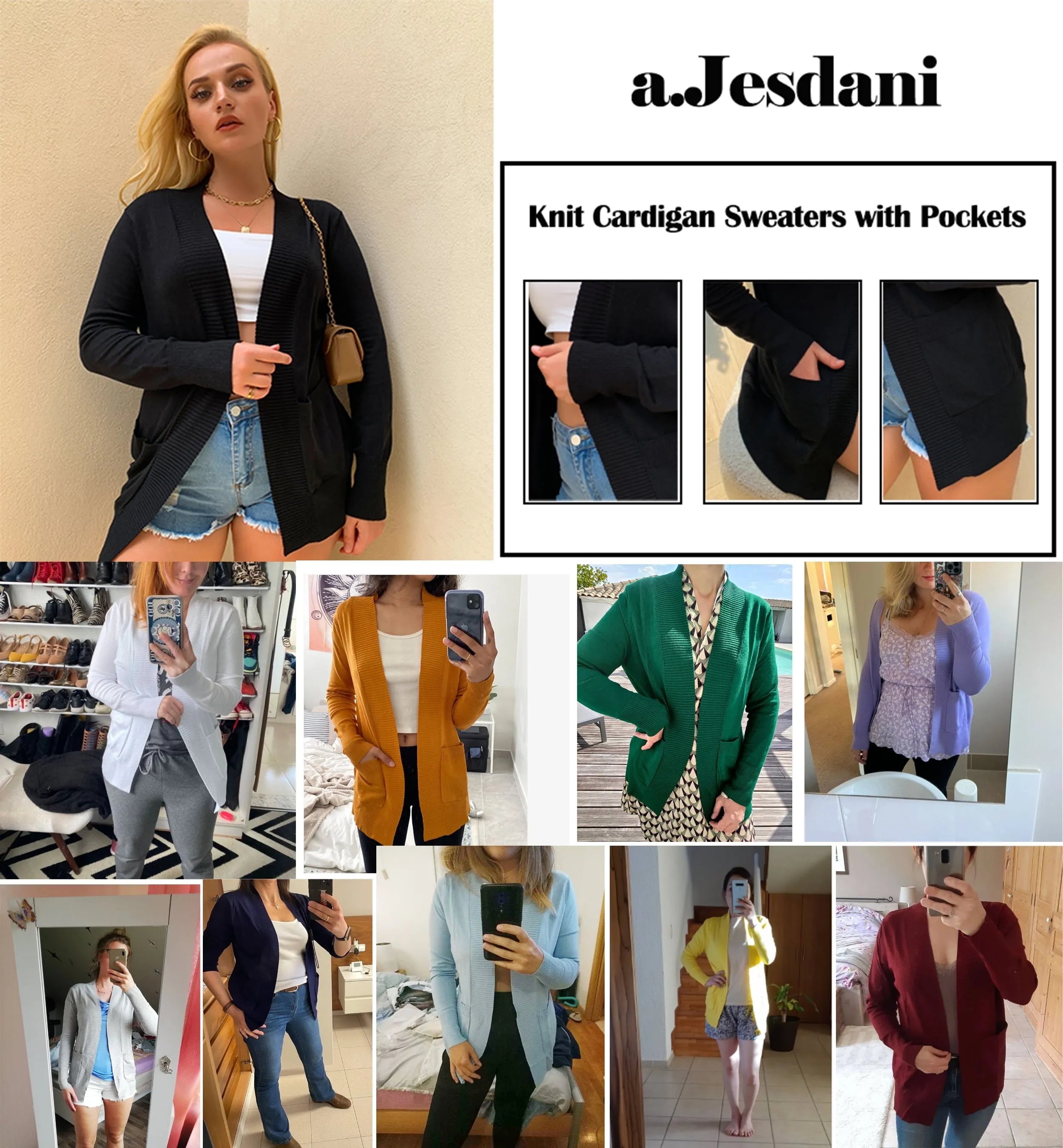 a.Jesdani Women's Cardigan Casual Lightweight Knit Cardigan Sweaters S-XXL