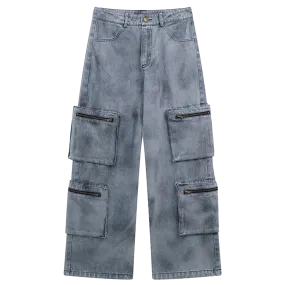 'Atlas' Gray Wash Denim Cargo Jeans