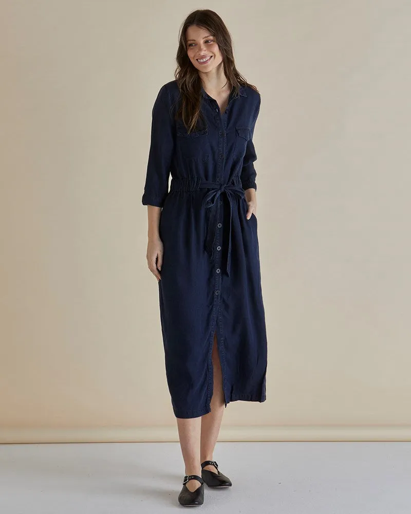 Betty Lyocell Shirt Dress - Dark Vintage Blue