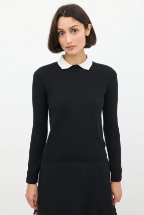 Black & White Cashmere & Silk Collared Sweater