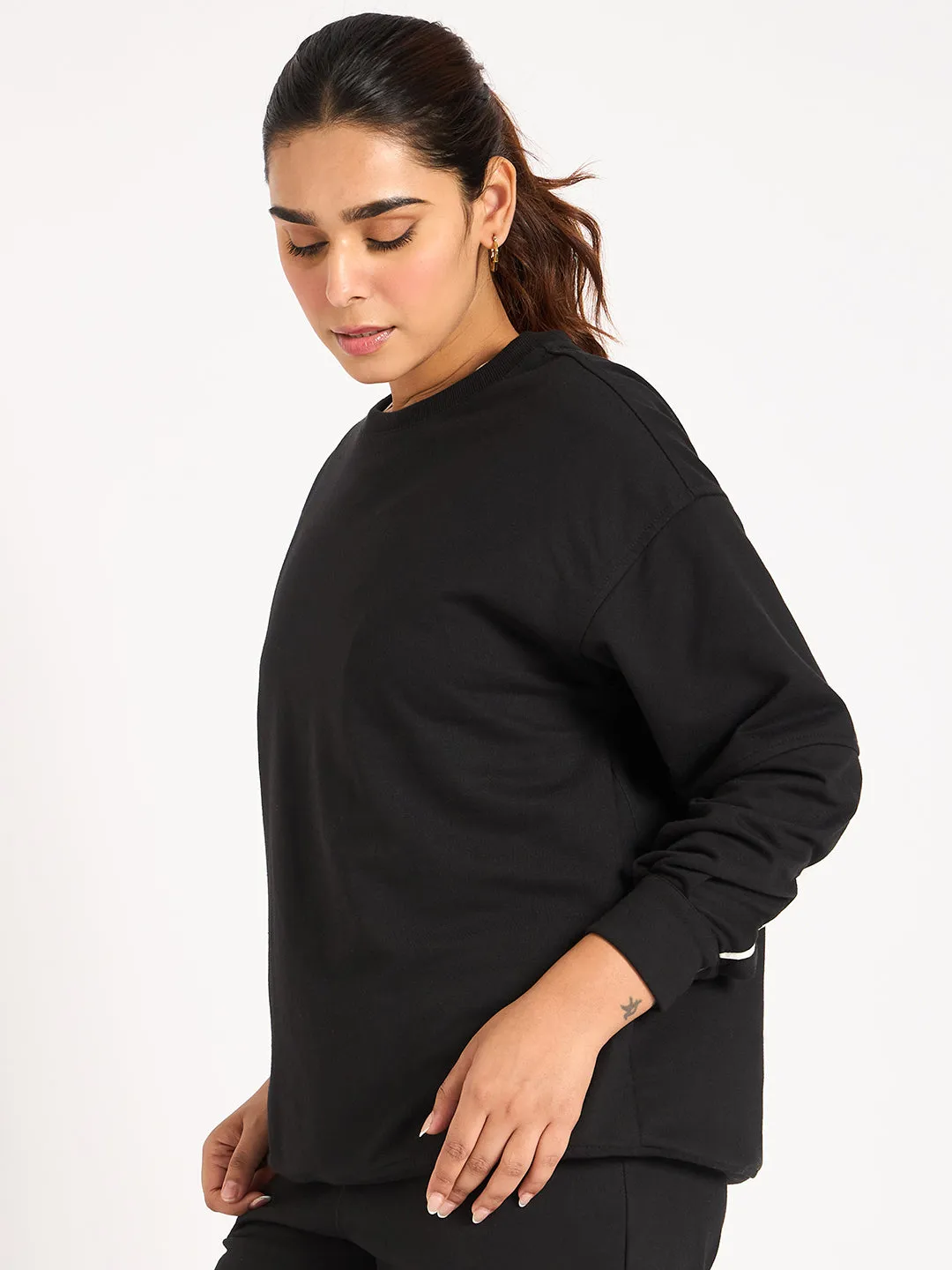 Black Piping Detail Terry Sweatshirt