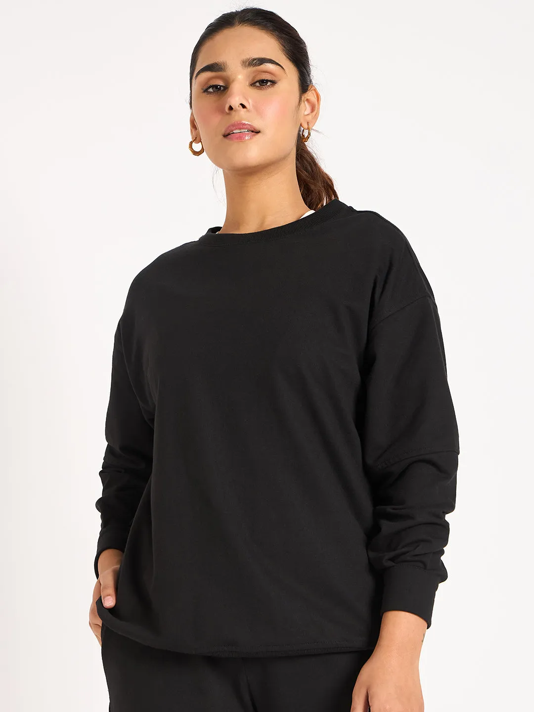 Black Piping Detail Terry Sweatshirt