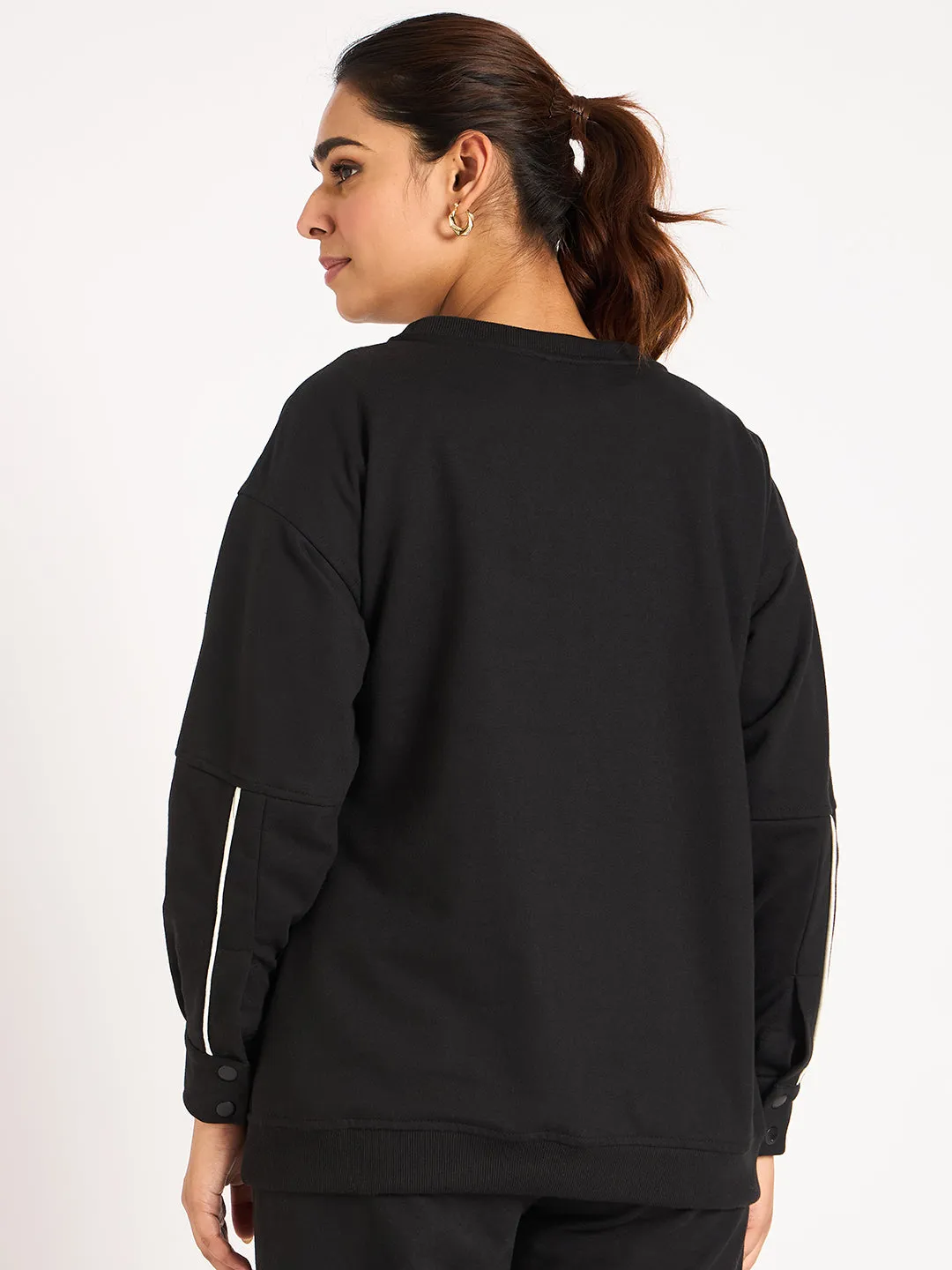 Black Piping Detail Terry Sweatshirt