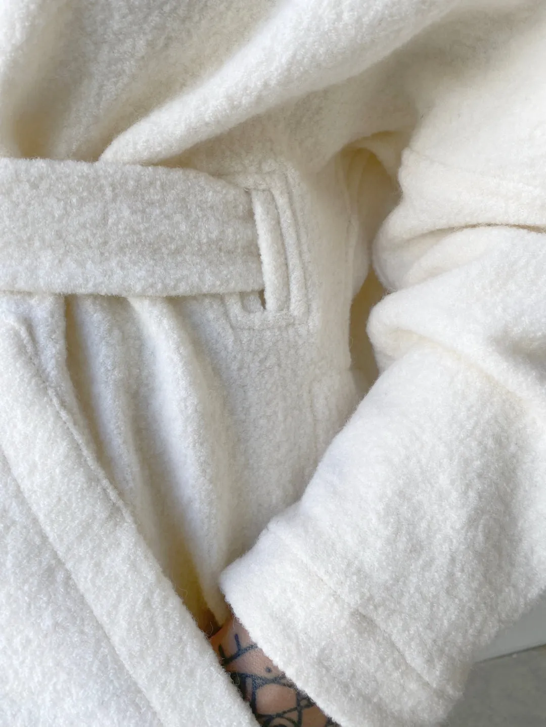 Boiled Wool A.D.C (All-day-cozy) Wrap Coat in Creamy