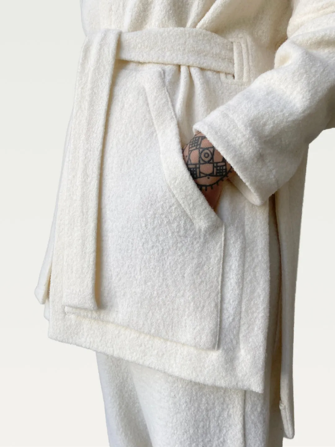 Boiled Wool A.D.C (All-day-cozy) Wrap Coat in Creamy
