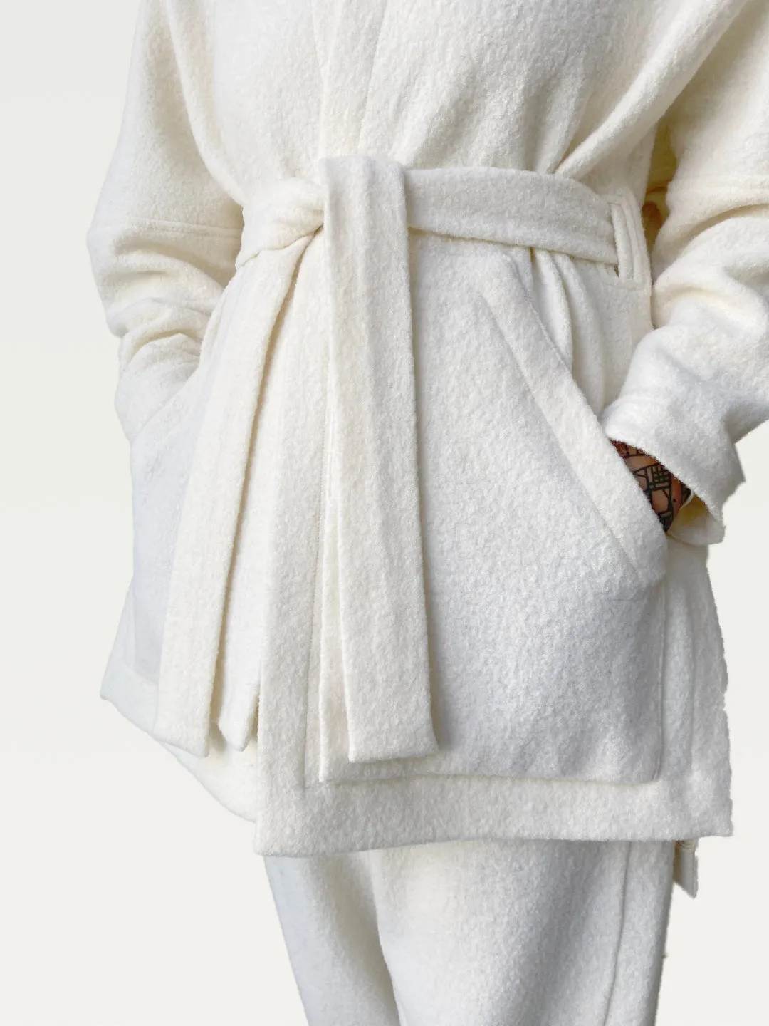 Boiled Wool A.D.C (All-day-cozy) Wrap Coat in Creamy