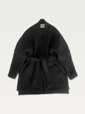 Boiled Wool A.D.C (All-day-cozy) Wrap Coat in Khol Black