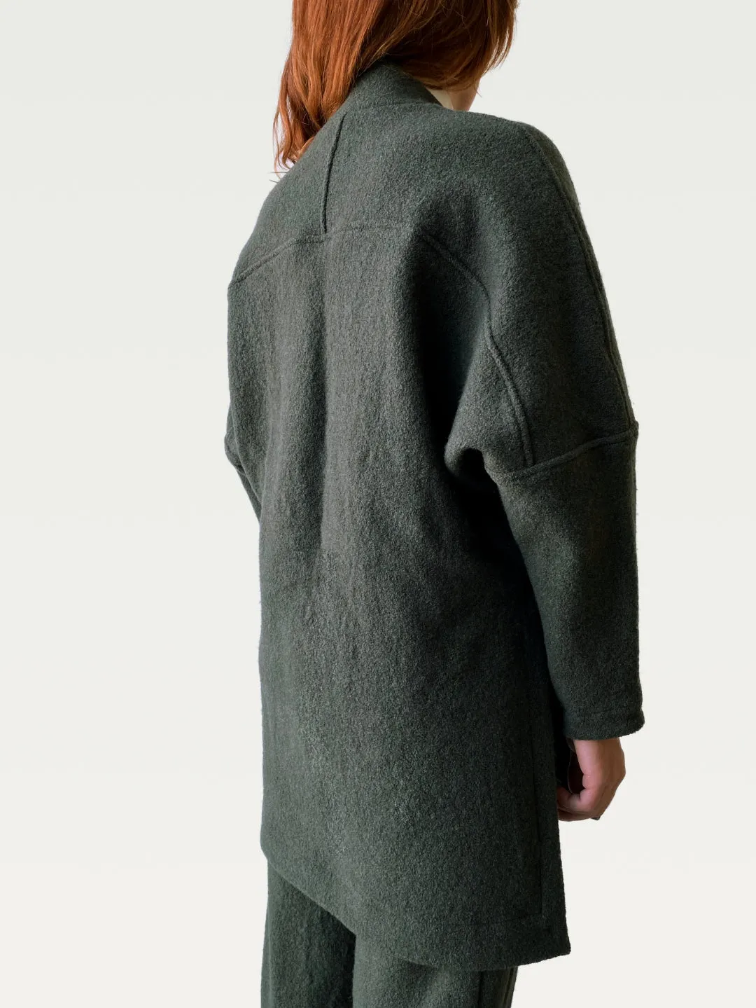 Boiled Wool A.D.C (All-day-cozy) Wrap Coat in Moss Green