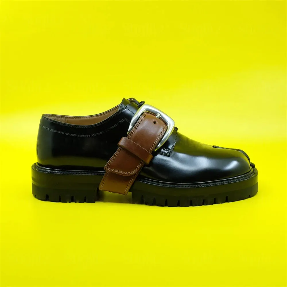 Brown Belt Buckle Black Tabi Loafers