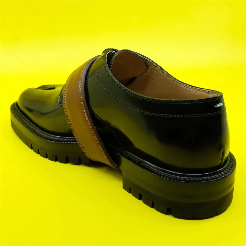 Brown Belt Buckle Black Tabi Loafers