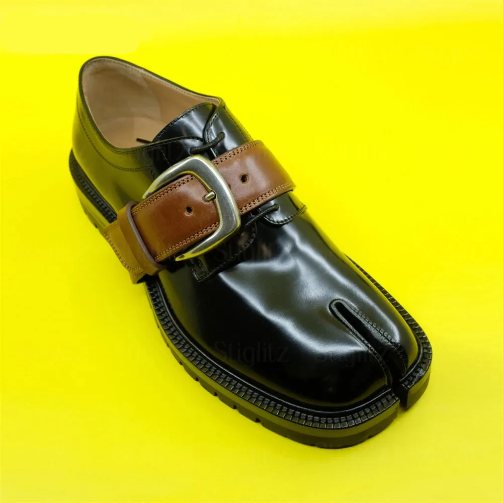 Brown Belt Buckle Black Tabi Loafers