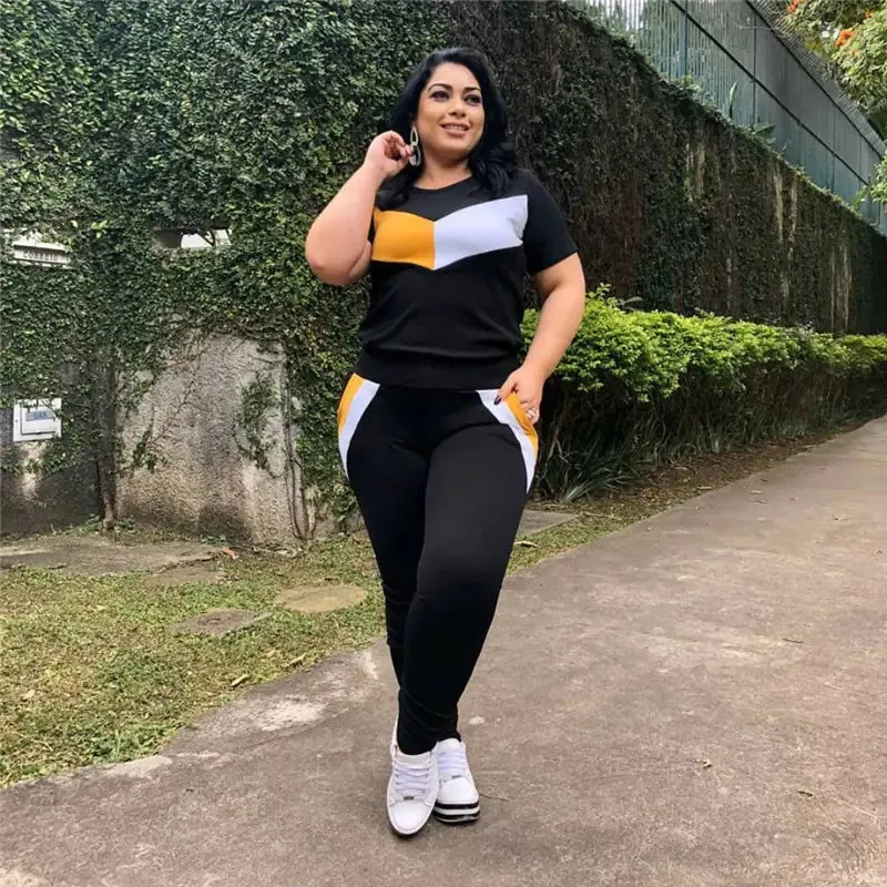 Casual Splicing T-Shirt and Trousers Suit for Women