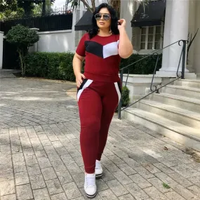 Casual Splicing T-Shirt and Trousers Suit for Women