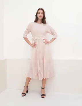 Chic A-line Pleated Short Sleeves Round Neck Tea-Length Prom Party Cocktail Dress