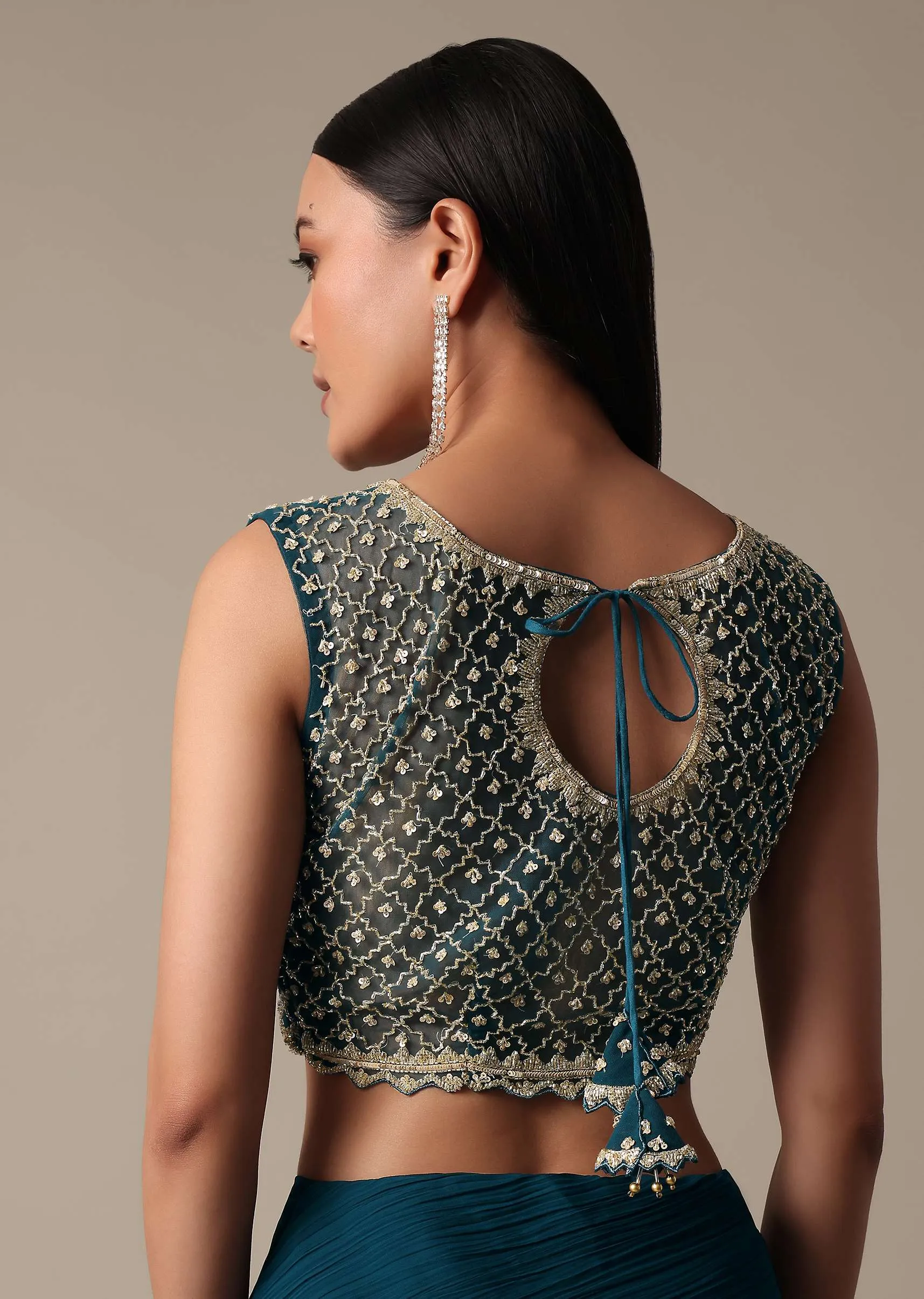Chic Blue Ready Pleated Saree With Ready Made Blouse