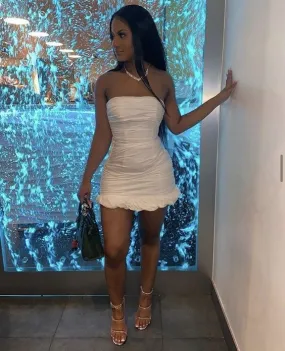 Chic Pleated White Homecoming Dresses Tight Short Graduation Dress, LTP3219 Chic Pleated White Homecoming Dresses Tight Short Graduation Dress, LTP3219