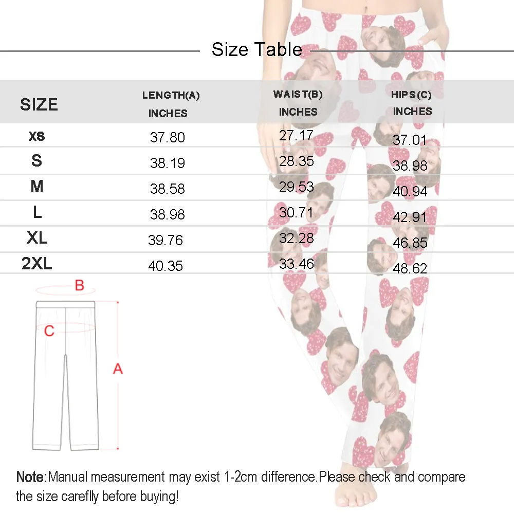 Custom Face Heart Love Sleepwear Personalized Women's Slumber Party Long Pajama Pants