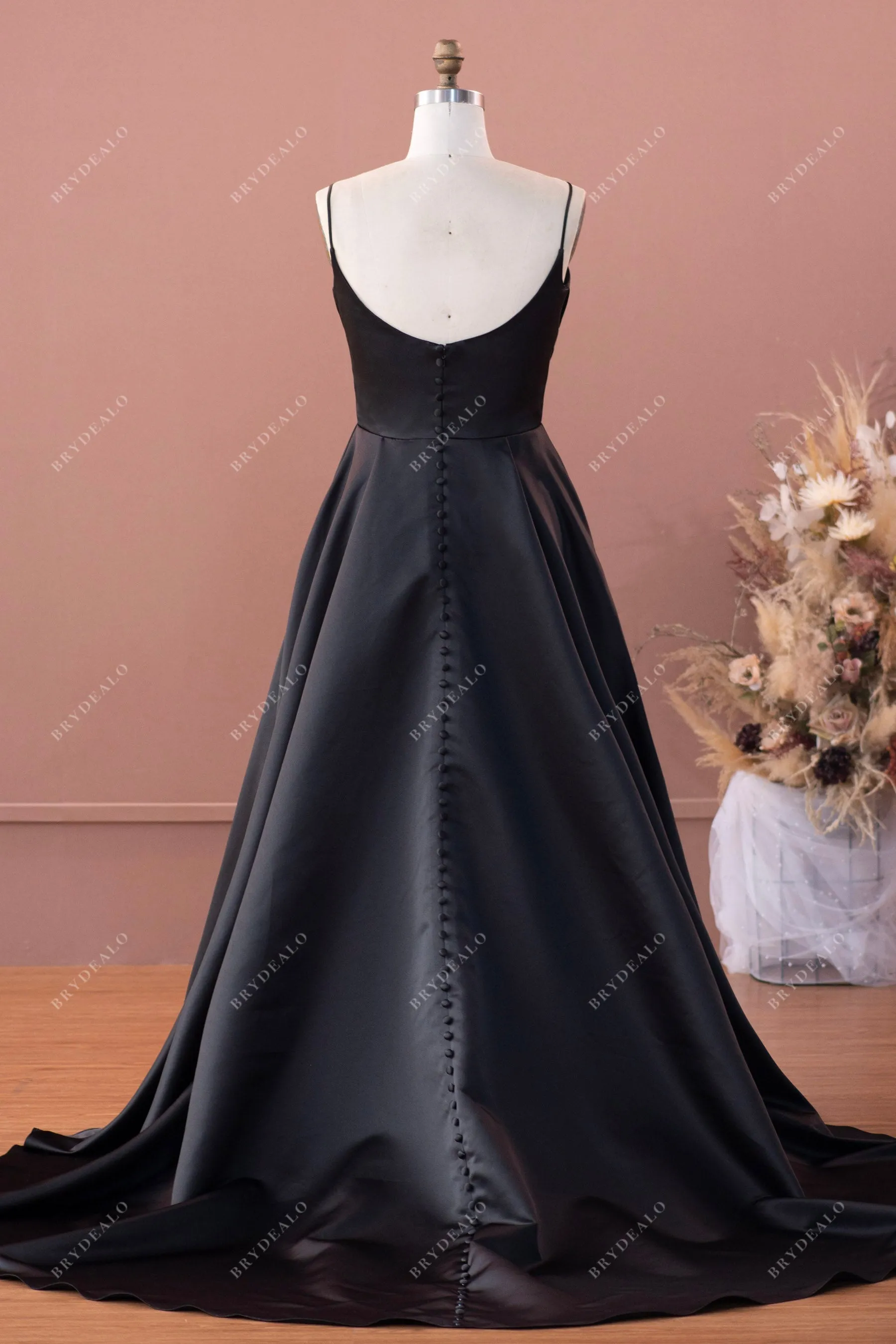 Elegant Chic Black Satin Wedding Dress