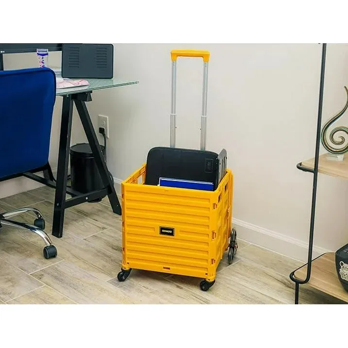 Foldable Rolling Carts with Wheels, Heavy Duty 4 Wheeled Stair Climber Rolling Utility Collapsible Trolley Pull Cart with Handle for Parents, Students, Teachers - Foldable Crate.