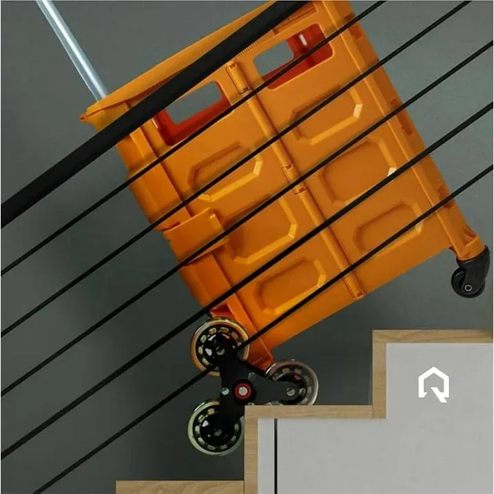 Foldable Rolling Carts with Wheels, Heavy Duty 4 Wheeled Stair Climber Rolling Utility Collapsible Trolley Pull Cart with Handle for Parents, Students, Teachers - Foldable Crate.