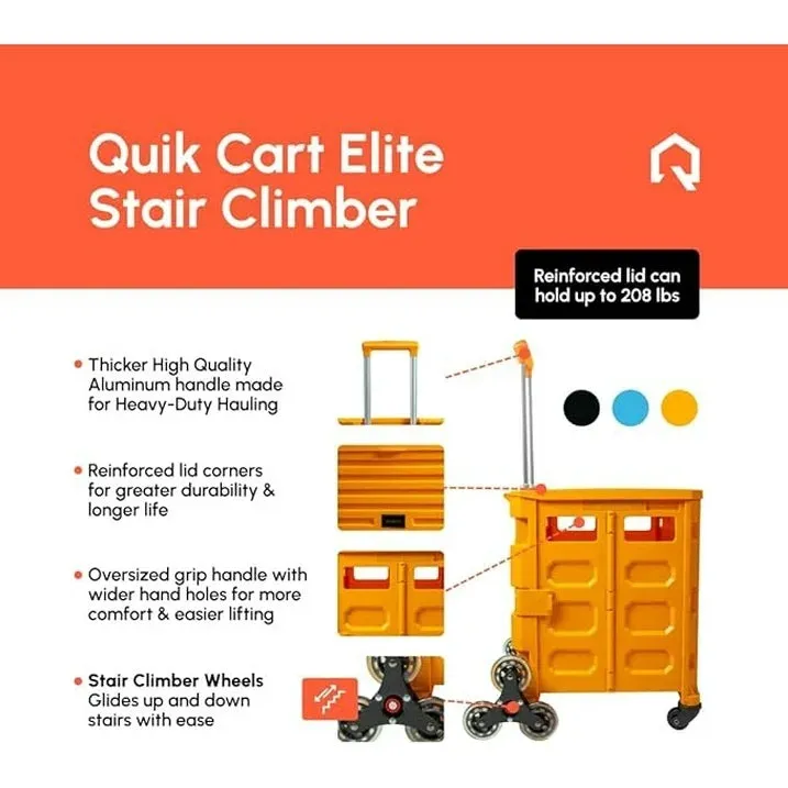 Foldable Rolling Carts with Wheels, Heavy Duty 4 Wheeled Stair Climber Rolling Utility Collapsible Trolley Pull Cart with Handle for Parents, Students, Teachers - Foldable Crate.