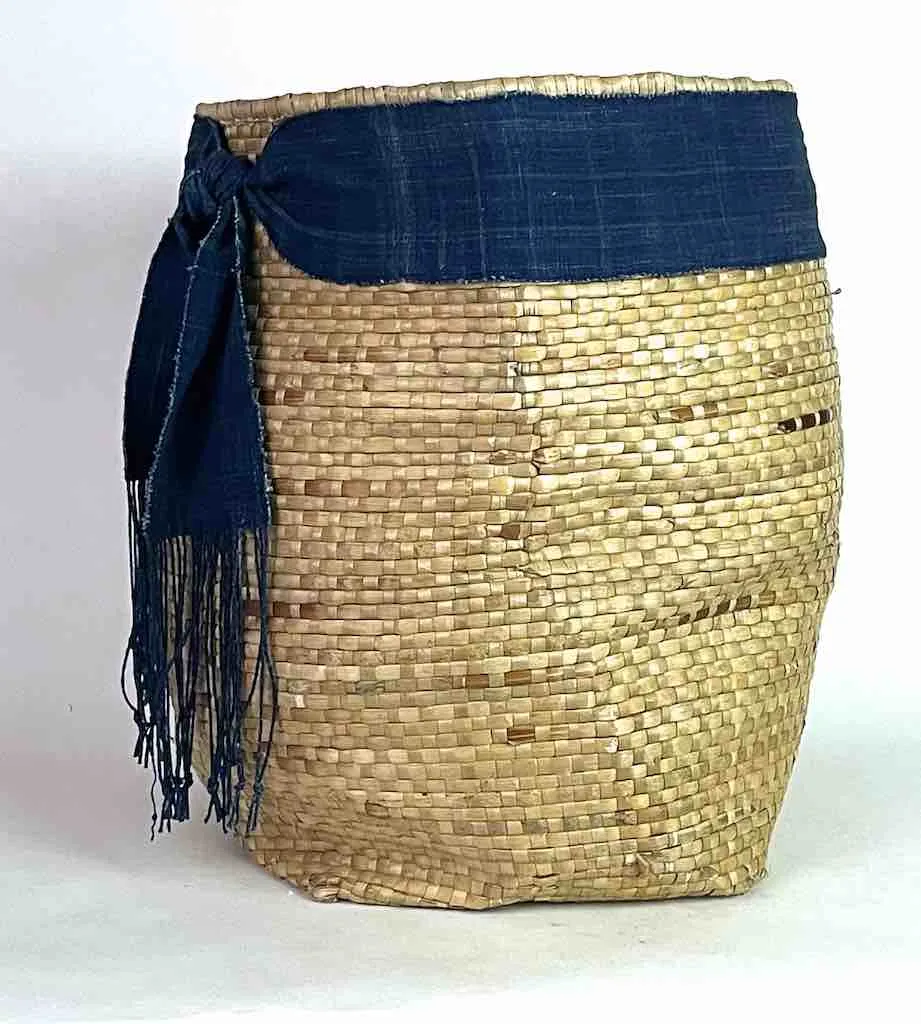 Large Deep Flexible Swampgrass Basket, Indigo Rim - Benin