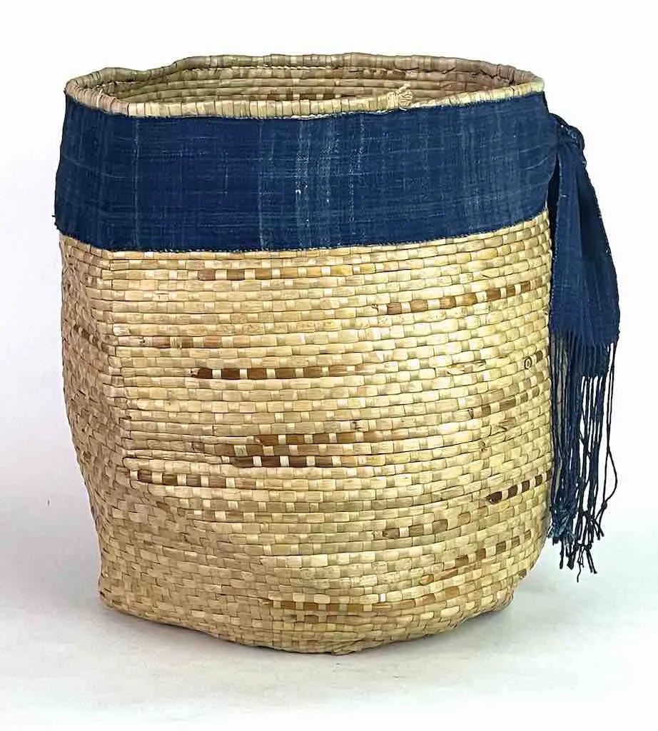 Large Deep Flexible Swampgrass Basket, Indigo Rim - Benin