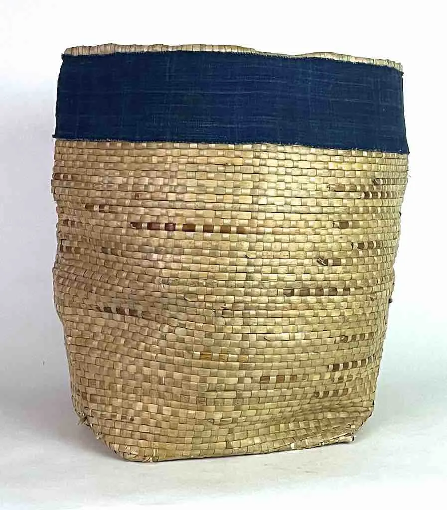 Large Deep Flexible Swampgrass Basket, Indigo Rim - Benin