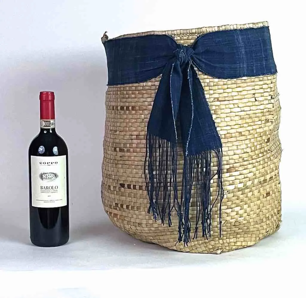 Large Deep Flexible Swampgrass Basket, Indigo Rim - Benin