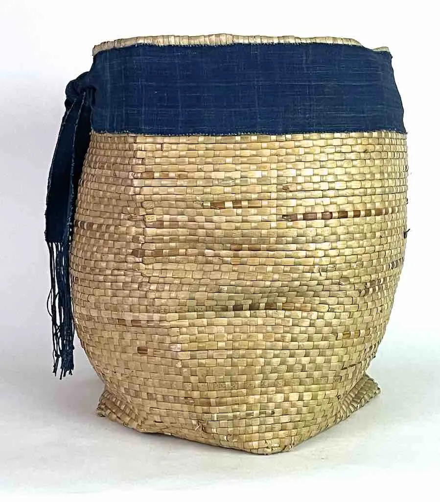 Large Deep Flexible Swampgrass Basket, Indigo Rim - Benin