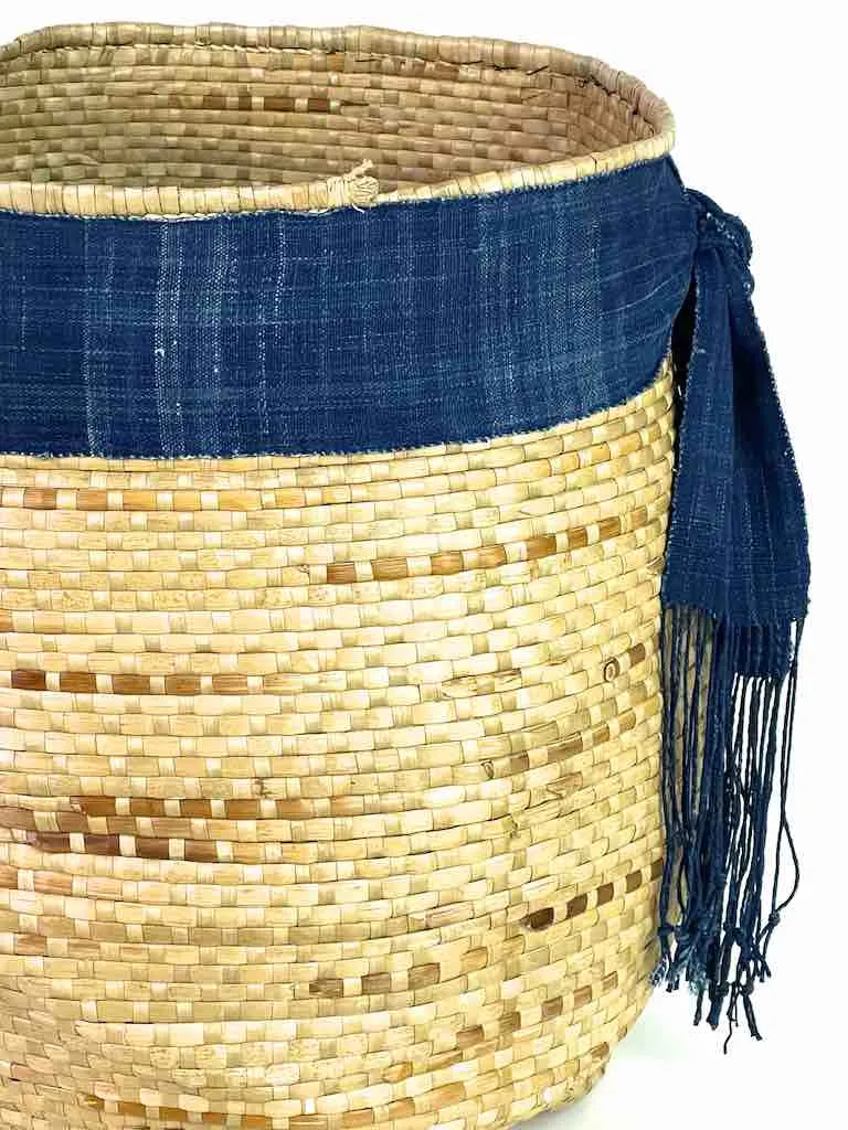 Large Deep Flexible Swampgrass Basket, Indigo Rim - Benin