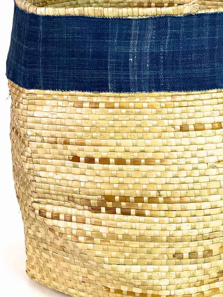Large Deep Flexible Swampgrass Basket, Indigo Rim - Benin