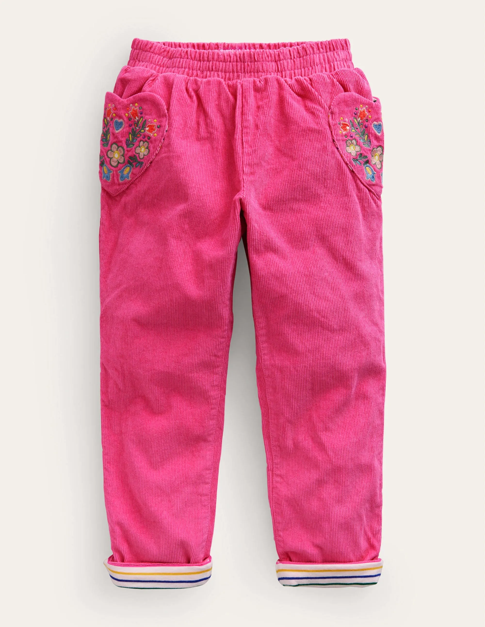 Lined Cord Pull-On Trousers-Mid Pink