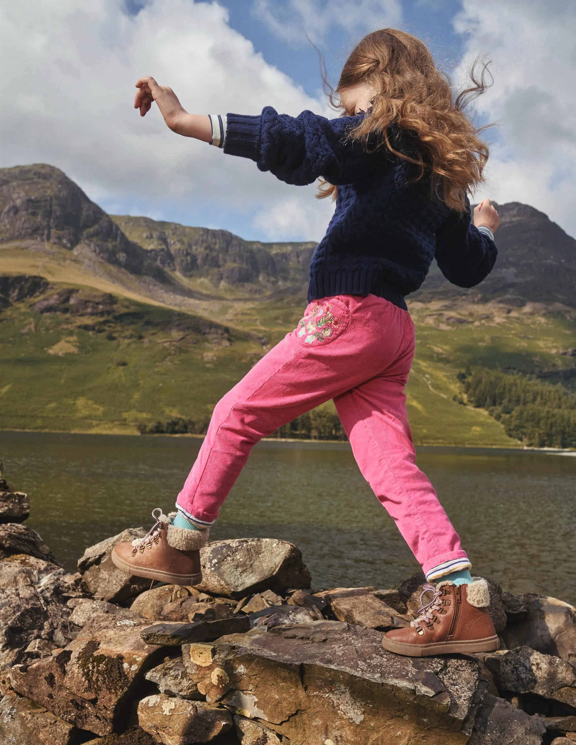 Lined Cord Pull-On Trousers-Mid Pink
