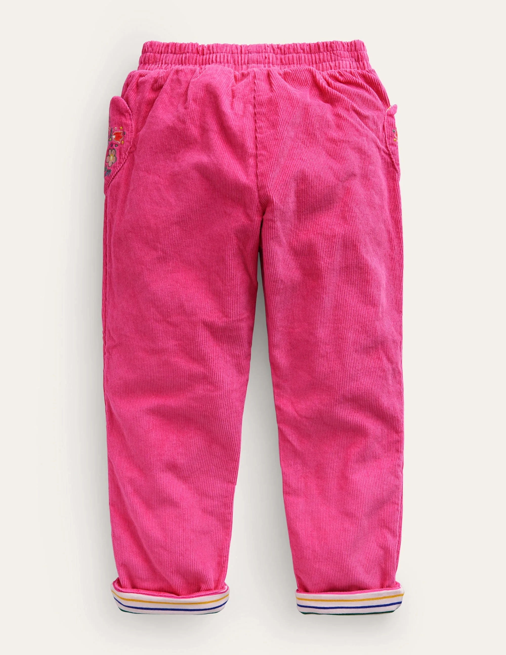 Lined Cord Pull-On Trousers-Mid Pink