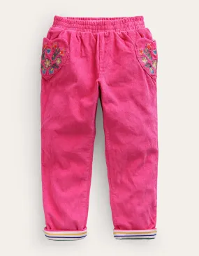 Lined Cord Pull-On Trousers-Mid Pink