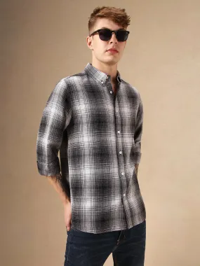 Men's Black Checks Button Down Collar Full Sleeves 100% Cotton Casual Shirt