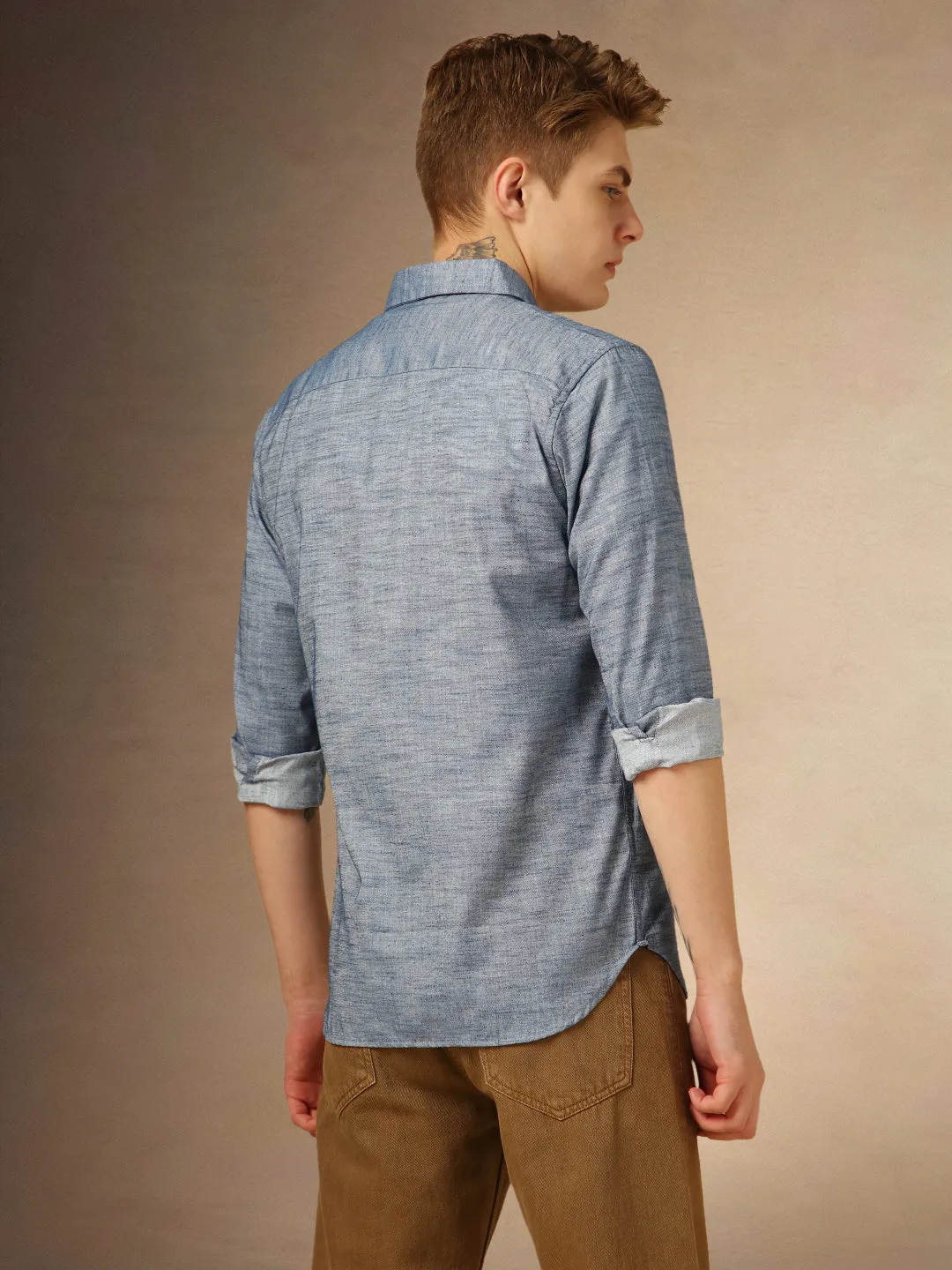 Men's Light Grey Solid Spread Collar Full Sleeves Shirt