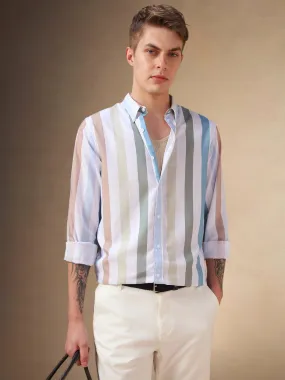 Men's Multi Color Striped Button-Down Collar Full Sleeves Shirt