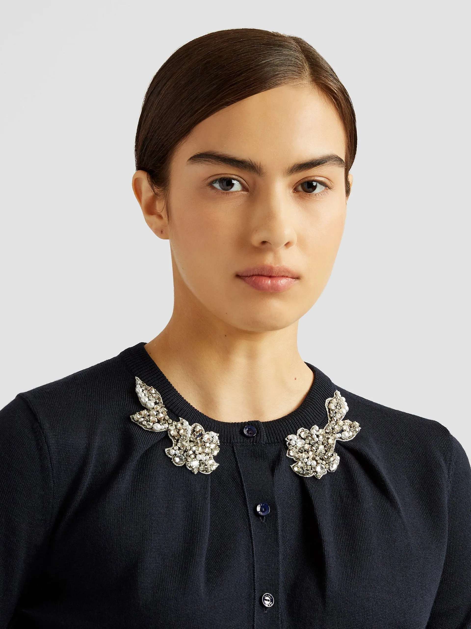 Navy drape detail knit cardigan