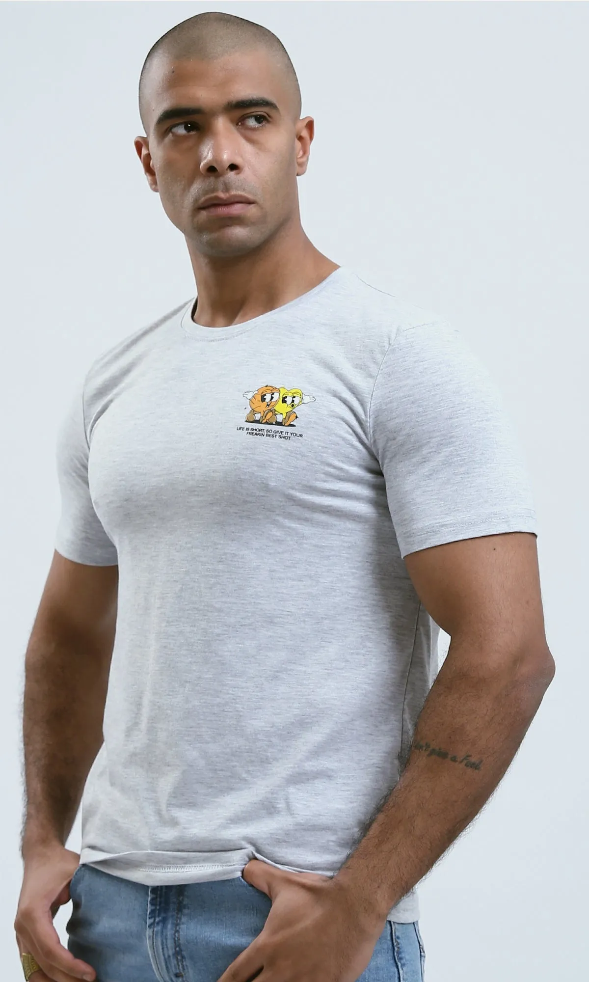 o188721 - Printed Slip-On Summer Tee - Heather Light Grey