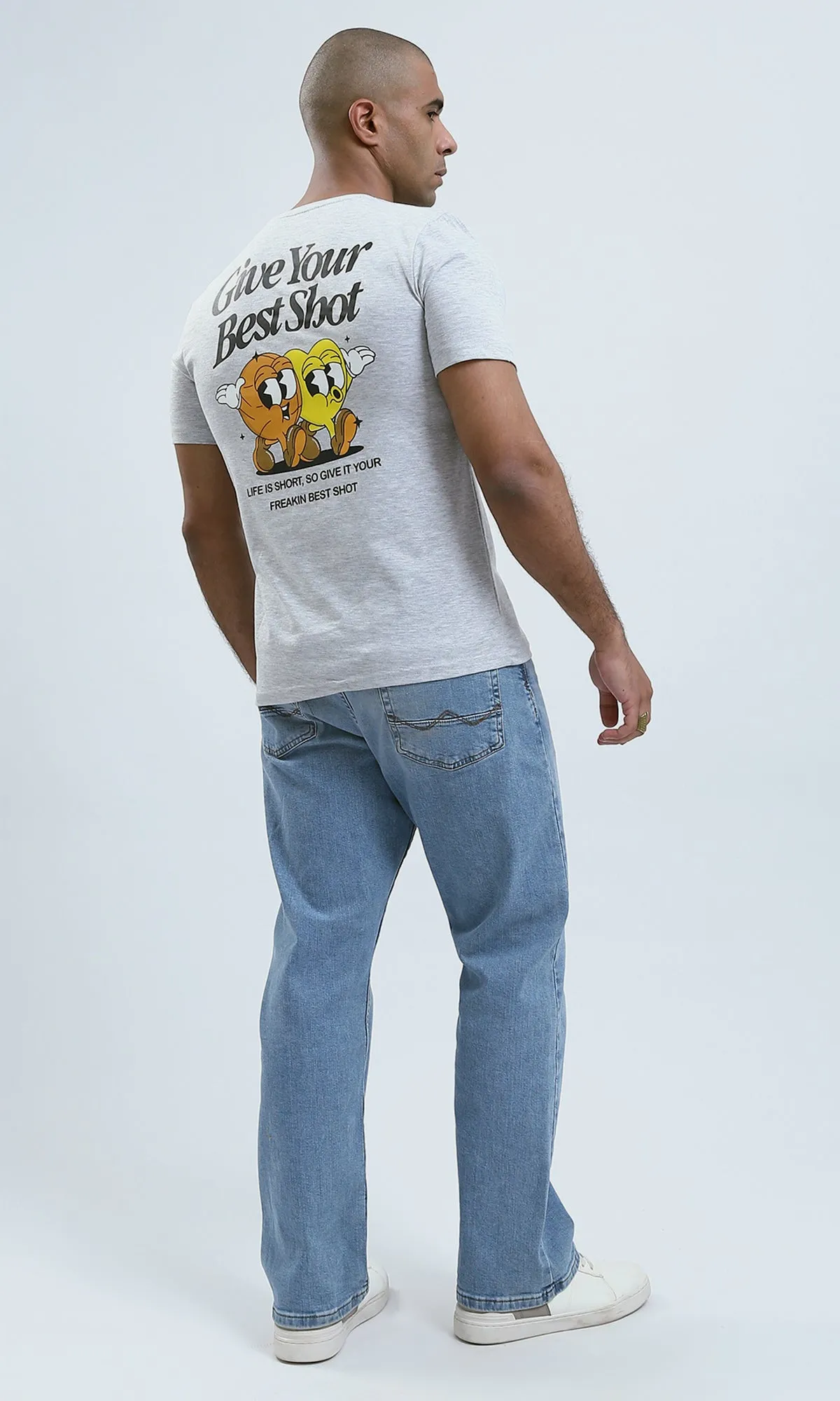 o188721 - Printed Slip-On Summer Tee - Heather Light Grey