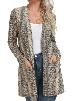 OLRIK Women's Casual Leopard Printed Cardigans Long Sleeve Cover Up with Pockets
