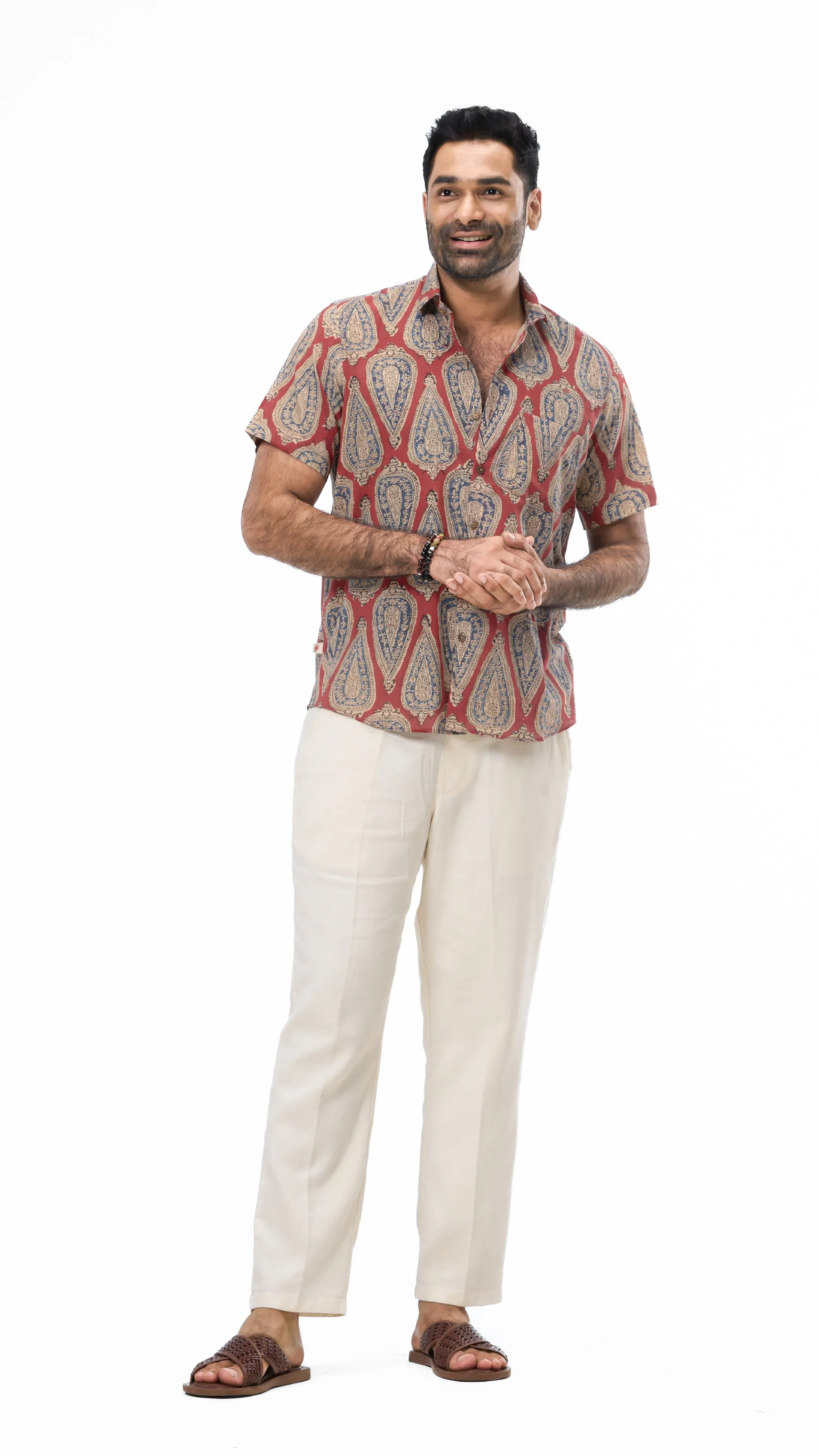 Red Kalamkari pan print shirt