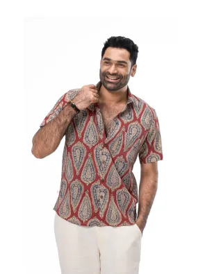 Red Kalamkari pan print shirt