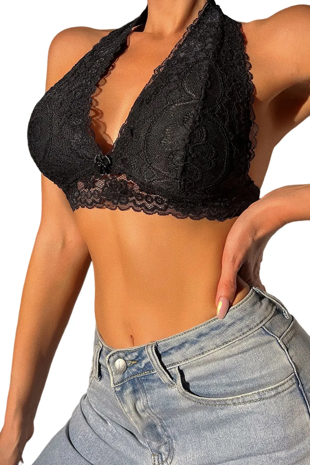 Relipop Lace Crochet Halter Neck Bralette