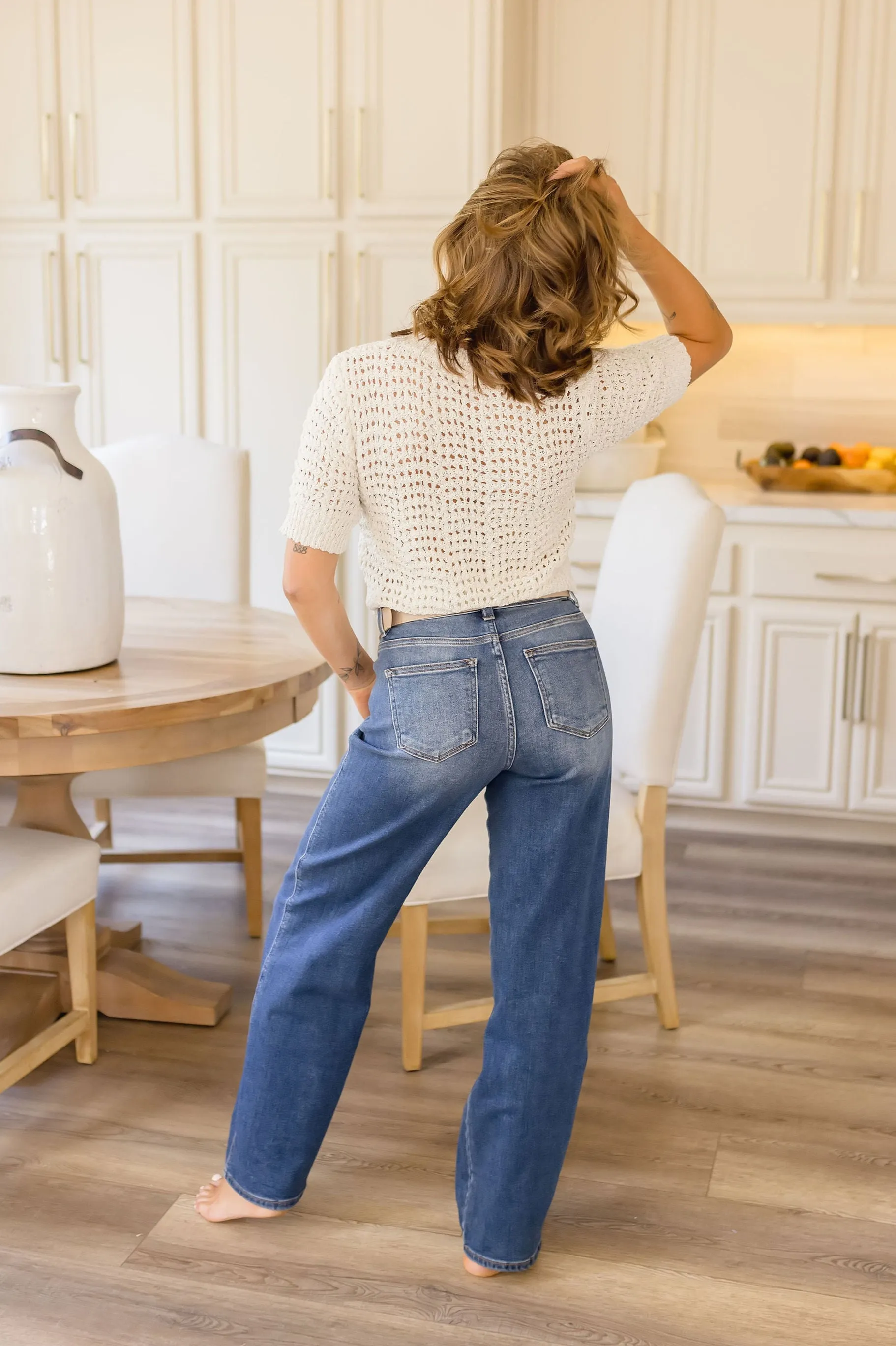 Sawyer High Rise Wide Leg Baggy Jeans Dark Wash