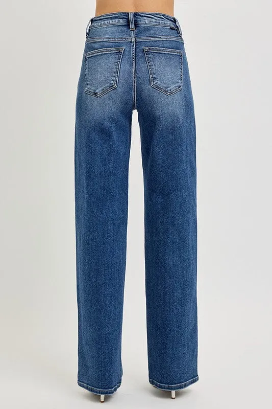 Sawyer High Rise Wide Leg Baggy Jeans Dark Wash
