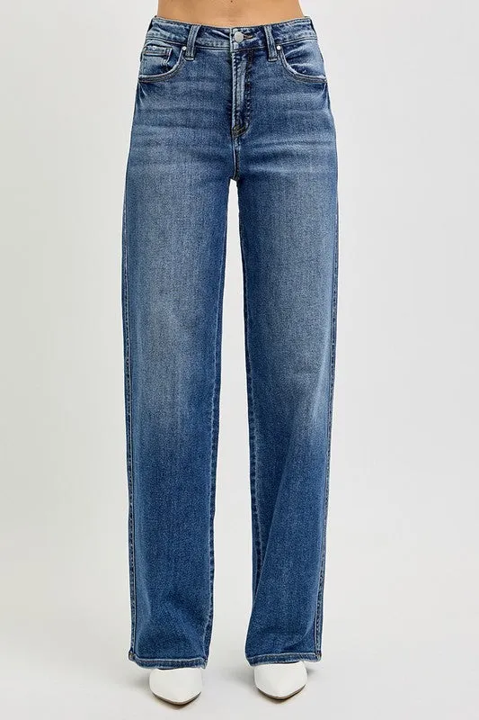 Sawyer High Rise Wide Leg Baggy Jeans Dark Wash